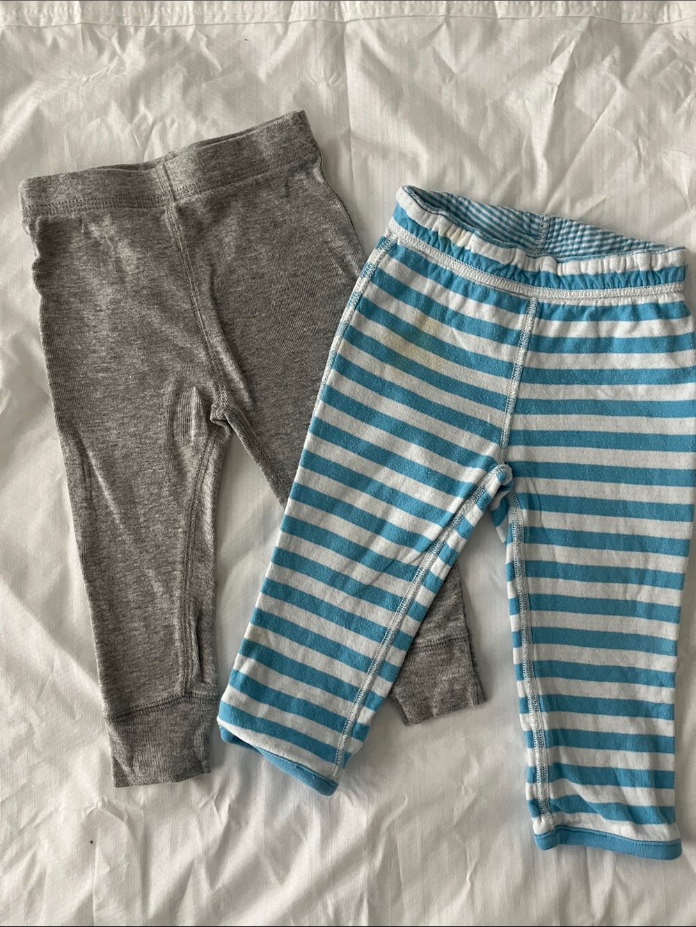 Toddler Gray Knit Pants + Blue & White Striped Pants size 12 months